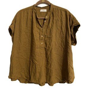 Uniqlo Linen Blend Short Sleeve Pop Over Top L